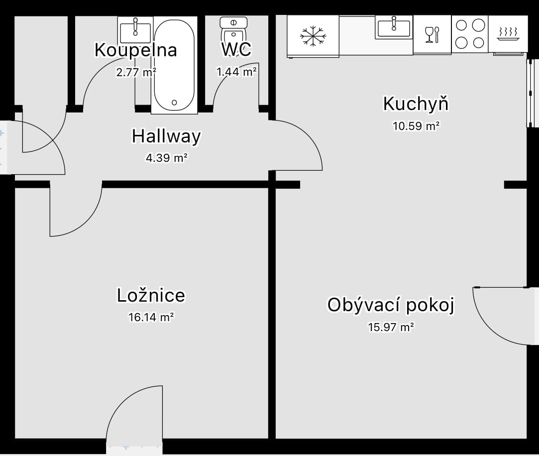 Půdorys 1 — Pronájem bytu 2+kk s předzahrádkou